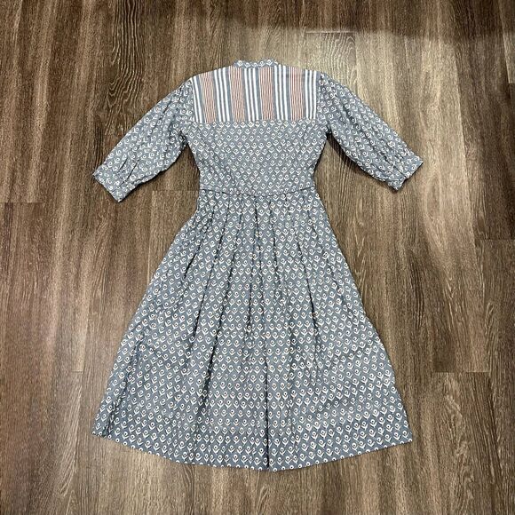 Daydress 100% Cotton Handwoven Blue Floral Button Midi Dress Medium Cottagecore - Picture 5 of 16